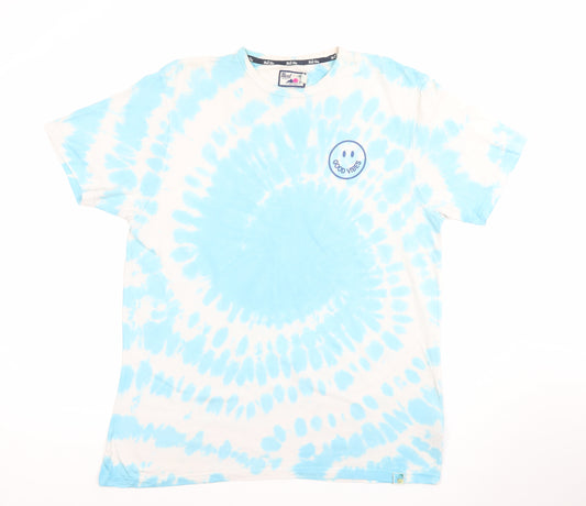 Next Men Blue Tie-Dye Good Vibes Crew Neck T-Shirt Size L