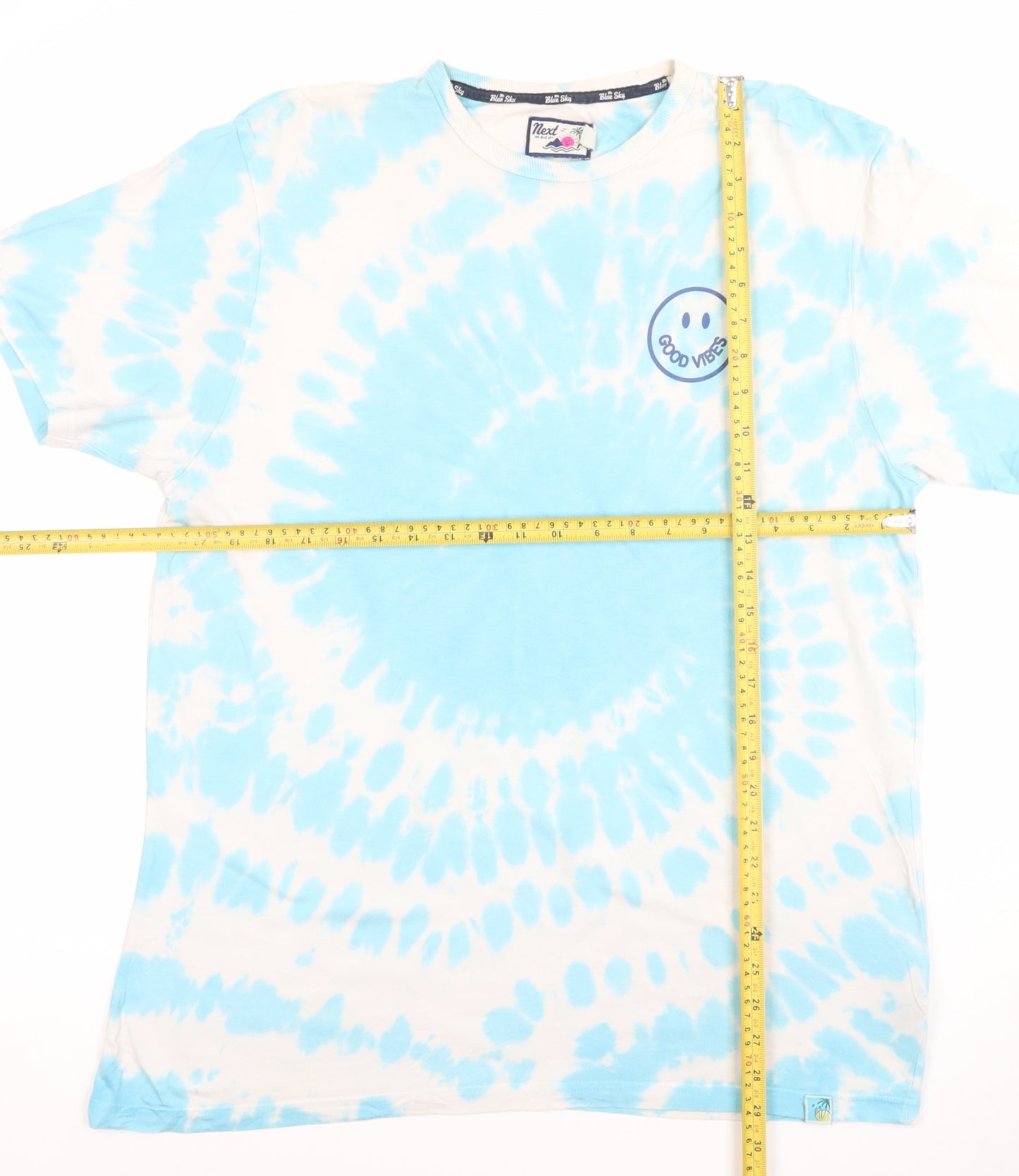 Next Men Blue Tie-Dye Good Vibes Crew Neck T-Shirt Size L