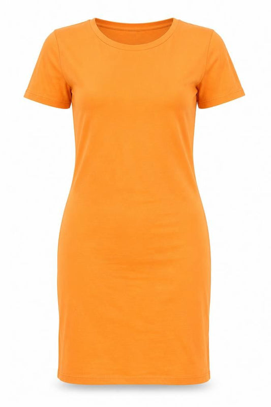 Front view of Oliver Bonas Women's Orange Cotton Stretch T-Shirt Dress, size 10
