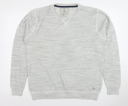 Next Mens Grey Waffle Knit Cotton Blend Crew Neck Jumper Size L