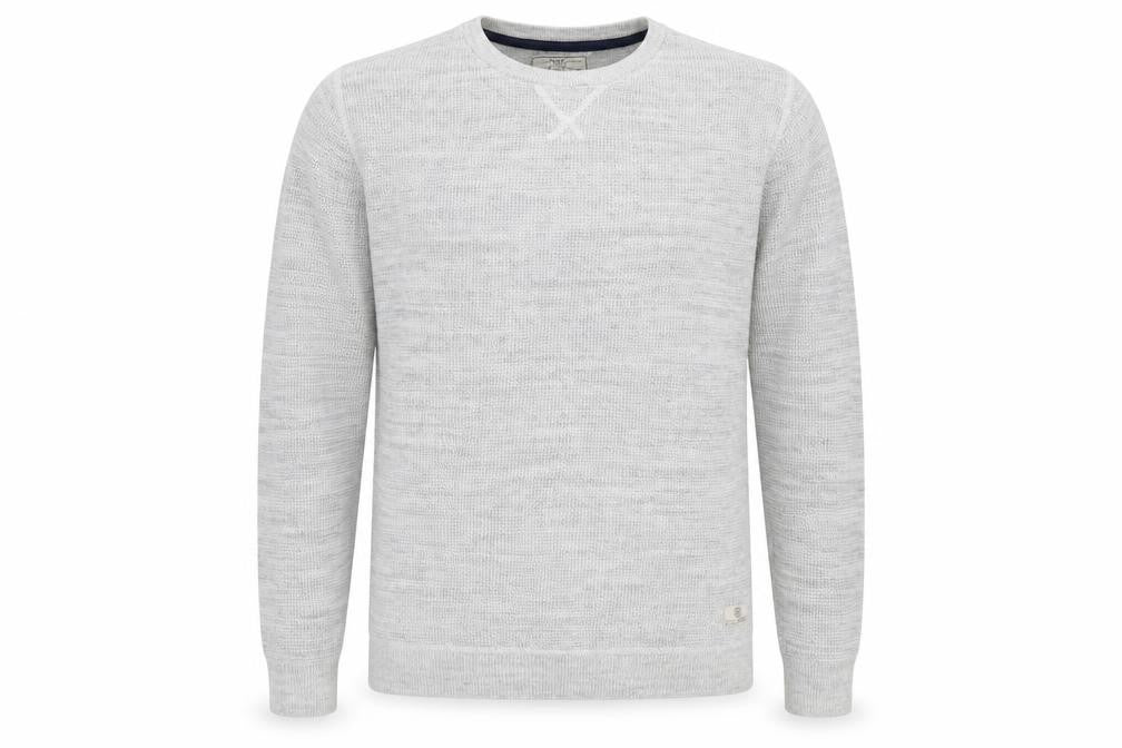 Front view of Next men’s grey waffle knit cotton blend crew neck jumper, size L