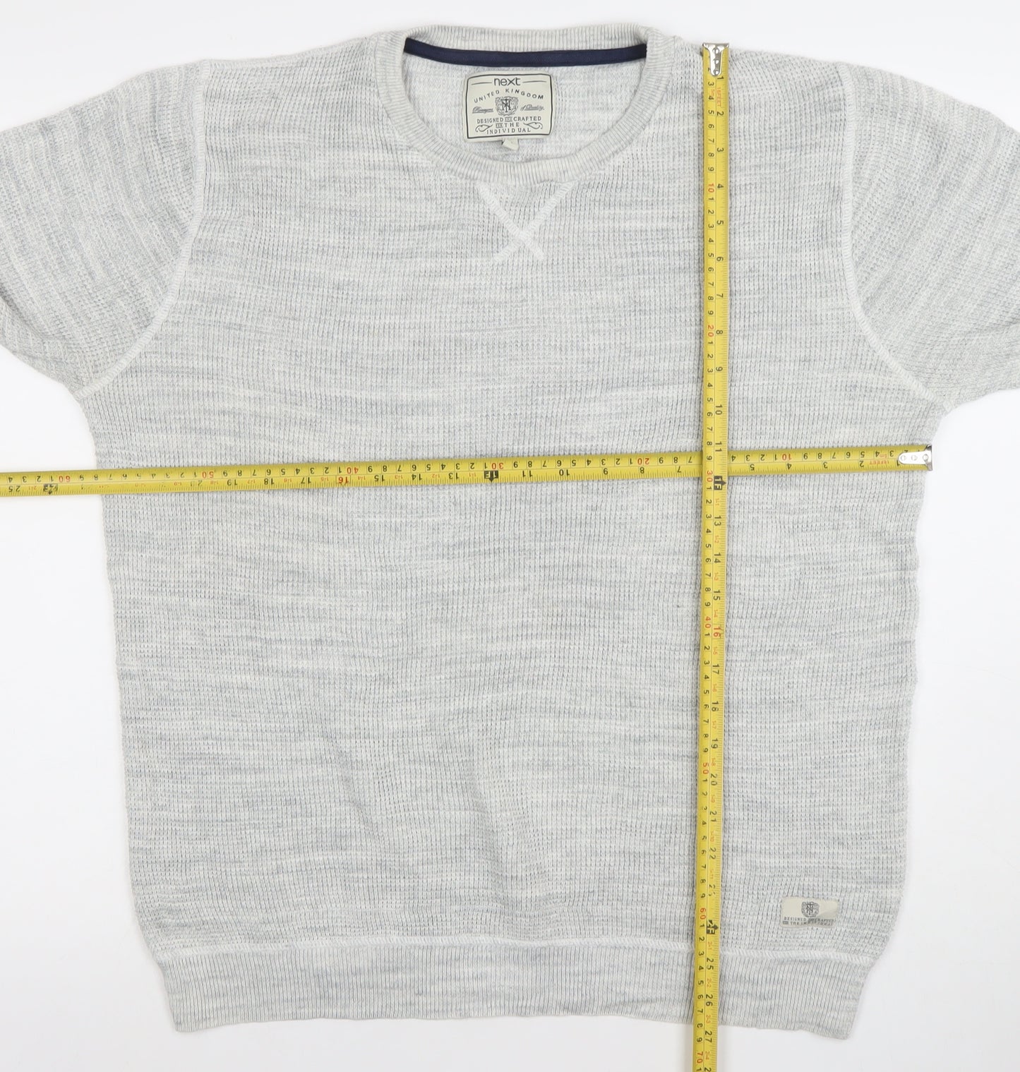 Next Mens Grey Waffle Knit Cotton Blend Crew Neck Jumper Size L