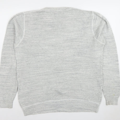 Next Mens Grey Waffle Knit Cotton Blend Crew Neck Jumper Size L