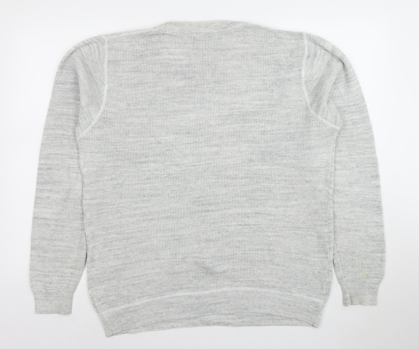 Next Mens Grey Waffle Knit Cotton Blend Crew Neck Jumper Size L