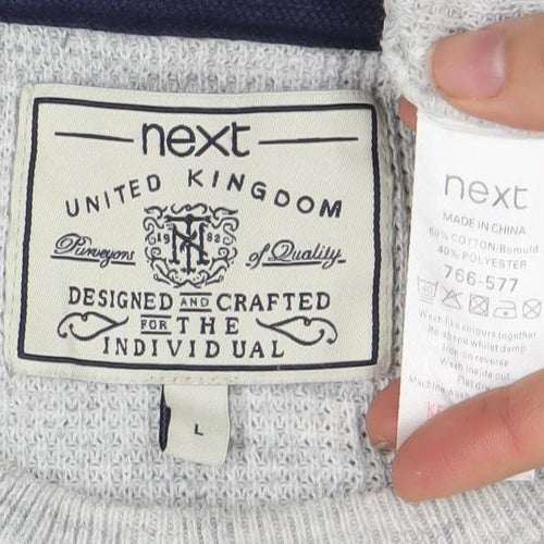 Next Mens Grey Waffle Knit Cotton Blend Crew Neck Jumper Size L