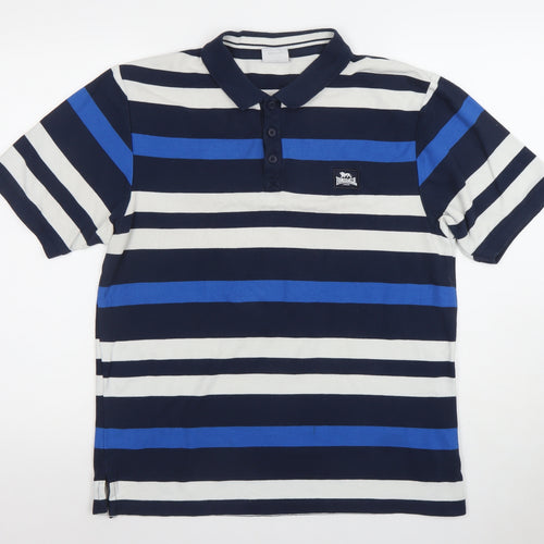 Lonsdale Men’s Blue Striped Polo Shirt Size L Short Sleeve Regular Fit