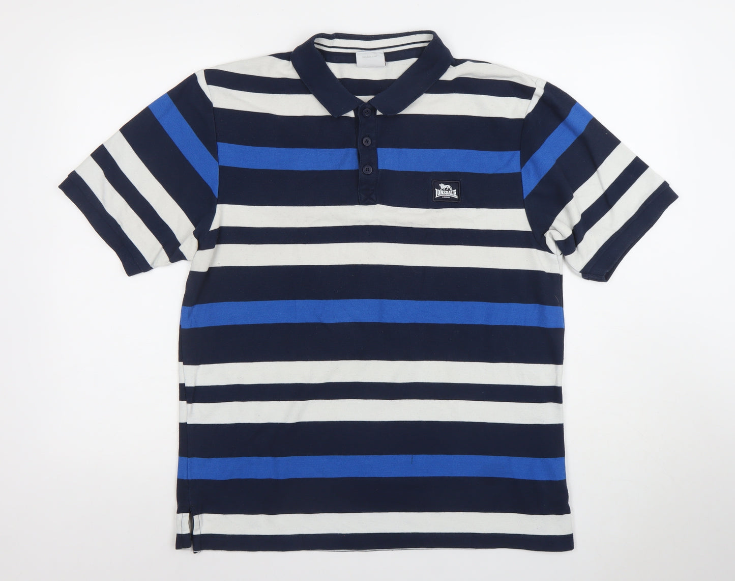Lonsdale Men’s Blue Striped Polo Shirt Size L Short Sleeve Regular Fit