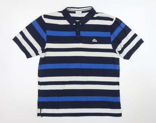 Lonsdale Men’s Blue Striped Polo Shirt Size L Short Sleeve Regular Fit
