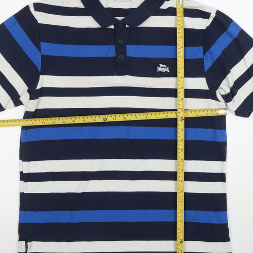 Lonsdale Men’s Blue Striped Polo Shirt Size L Short Sleeve Regular Fit