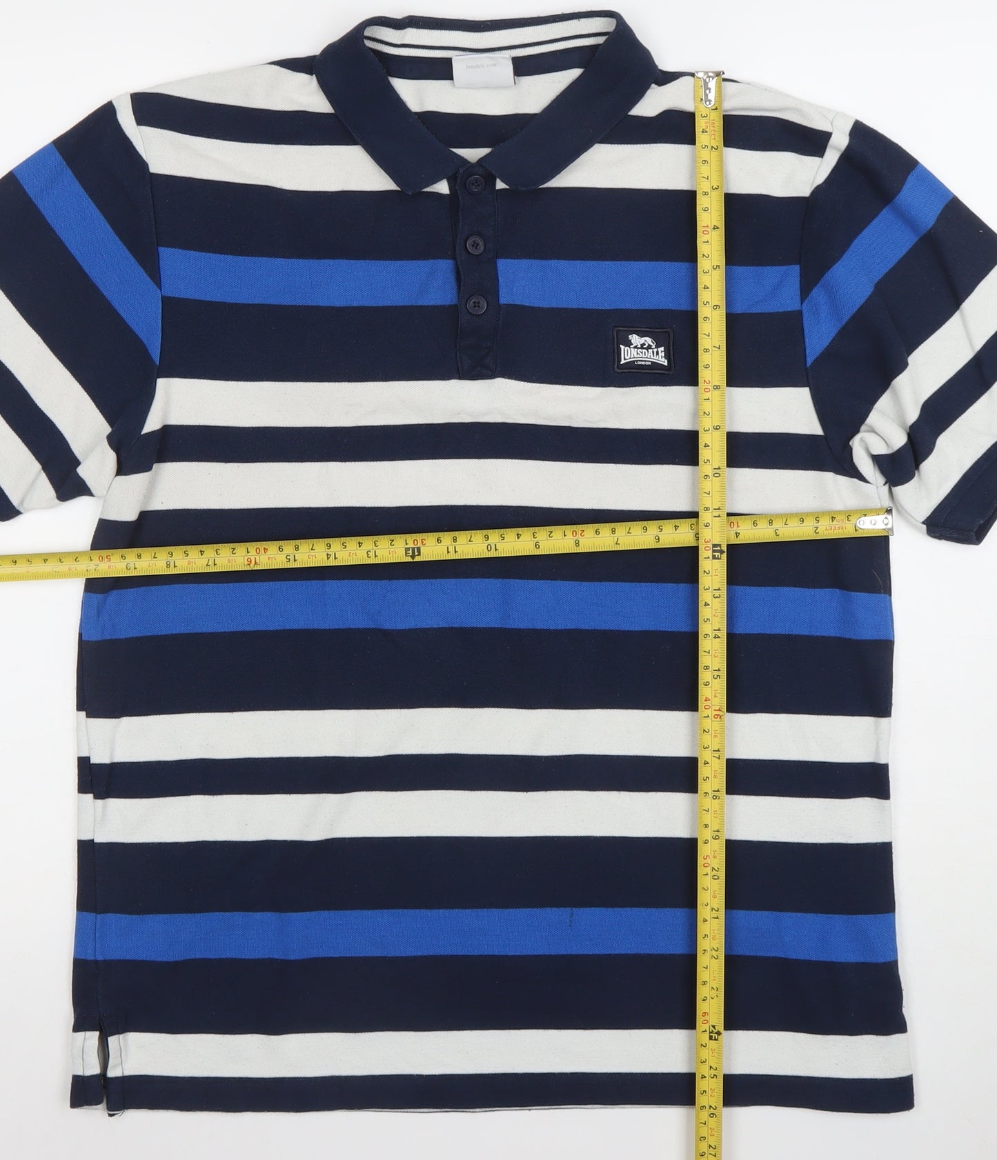 Lonsdale Men’s Blue Striped Polo Shirt Size L Short Sleeve Regular Fit