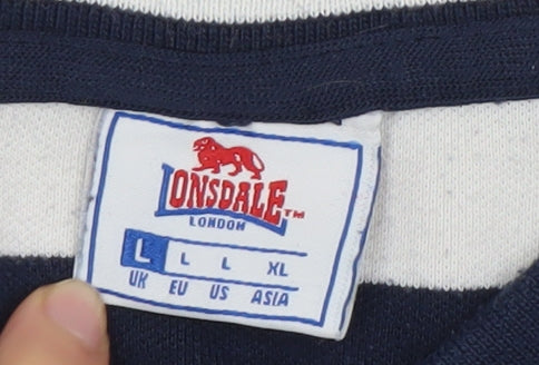 Lonsdale Men’s Blue Striped Polo Shirt Size L Short Sleeve Regular Fit