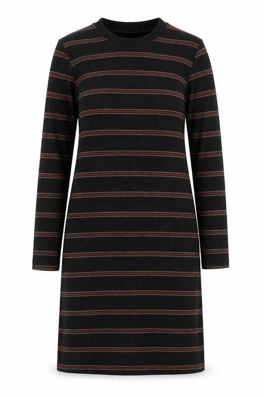 Front view of Pull&Bear Women’s Black Striped Long Sleeve T-Shirt Dress, size S