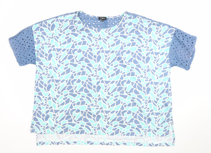 Emreco Women's Blue Short Sleeve Floral Tunic Blouse UK 20