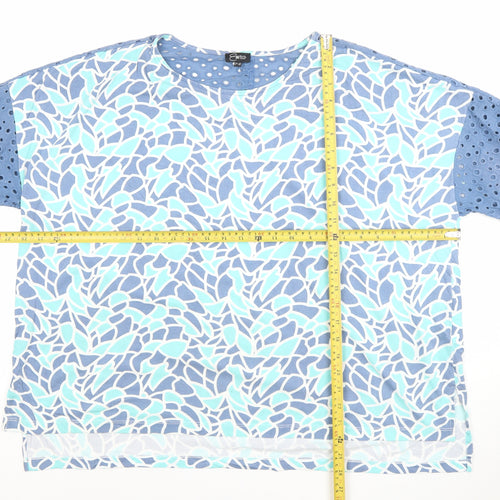 Emreco Women's Blue Short Sleeve Floral Tunic Blouse UK 20