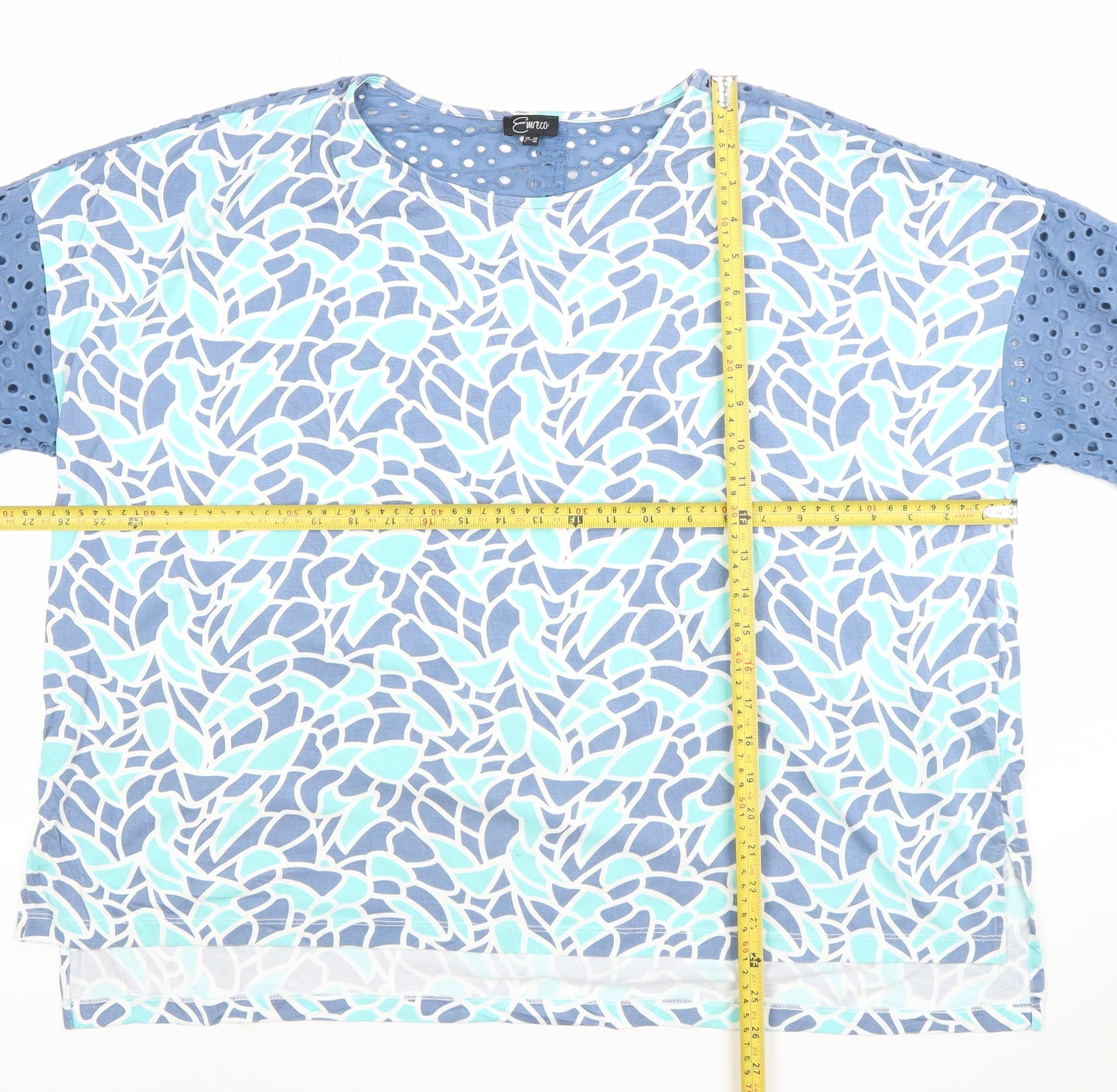 Emreco Women's Blue Short Sleeve Floral Tunic Blouse UK 20