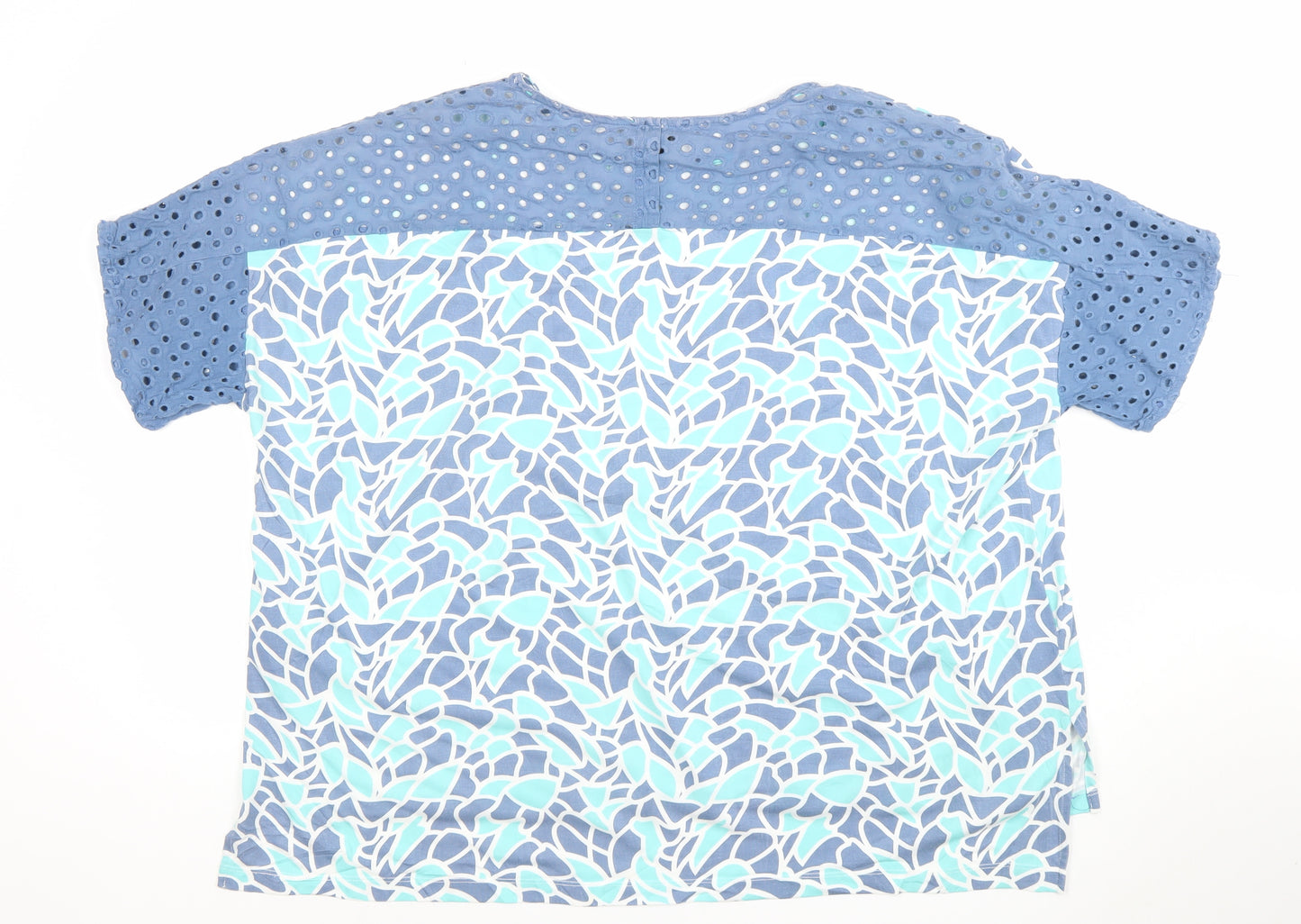 Emreco Women's Blue Short Sleeve Floral Tunic Blouse UK 20