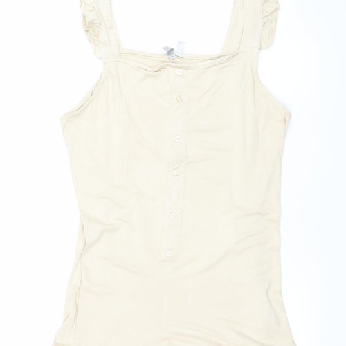 ASOS Women Beige Ruffle Strap Playsuit Size 14 Sleeveless Romper