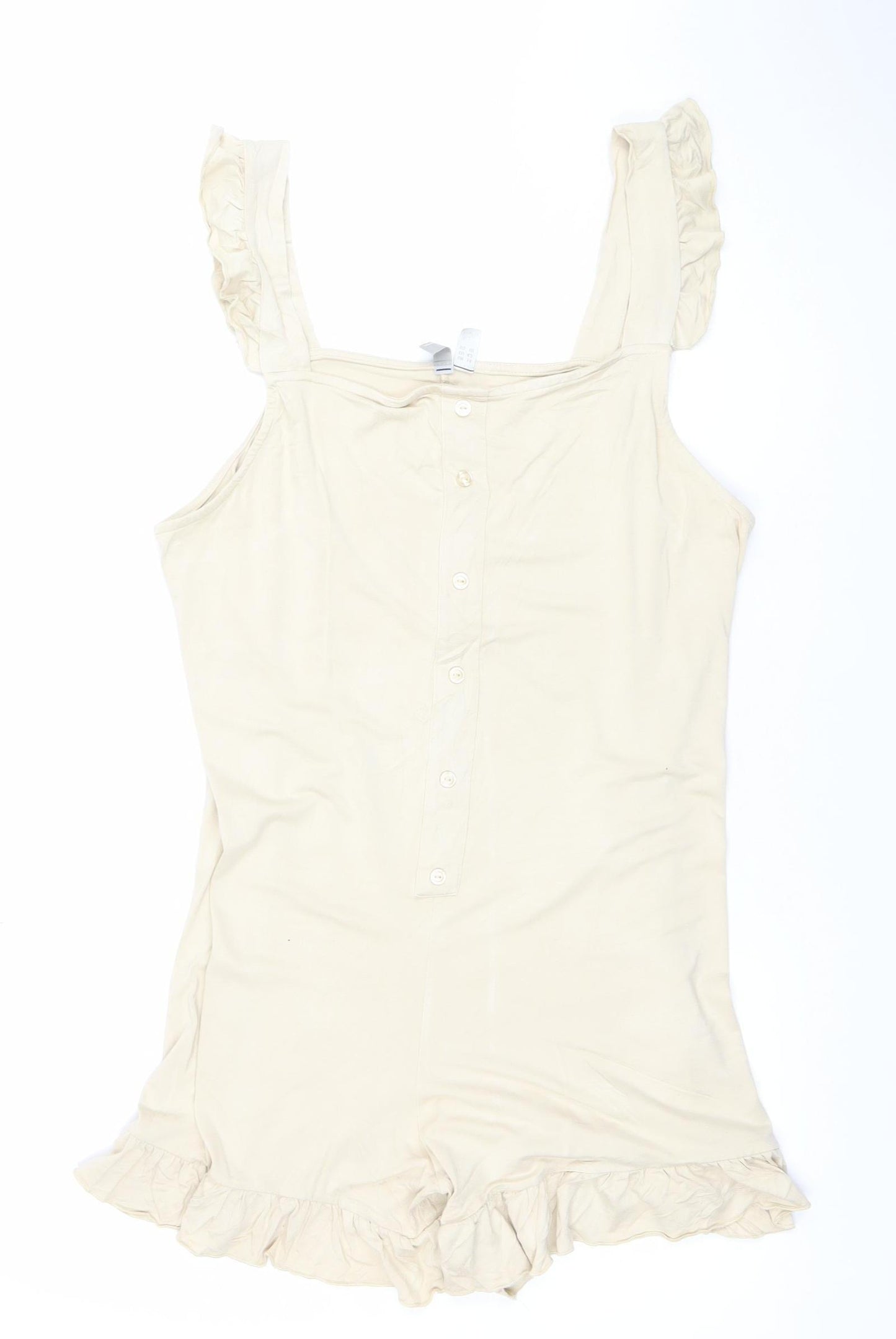 ASOS Women Beige Ruffle Strap Playsuit Size 14 Sleeveless Romper