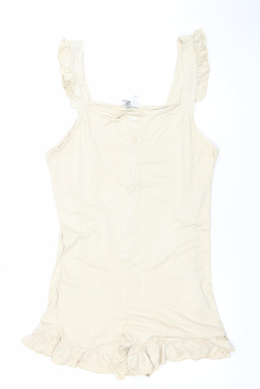 ASOS Women Beige Ruffle Strap Playsuit Size 14 Sleeveless Romper