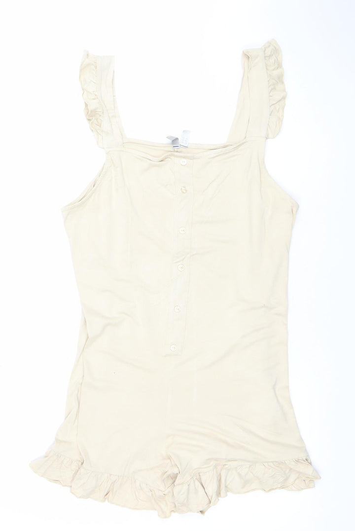 ASOS Women Beige Ruffle Strap Playsuit Size 14 Sleeveless Romper