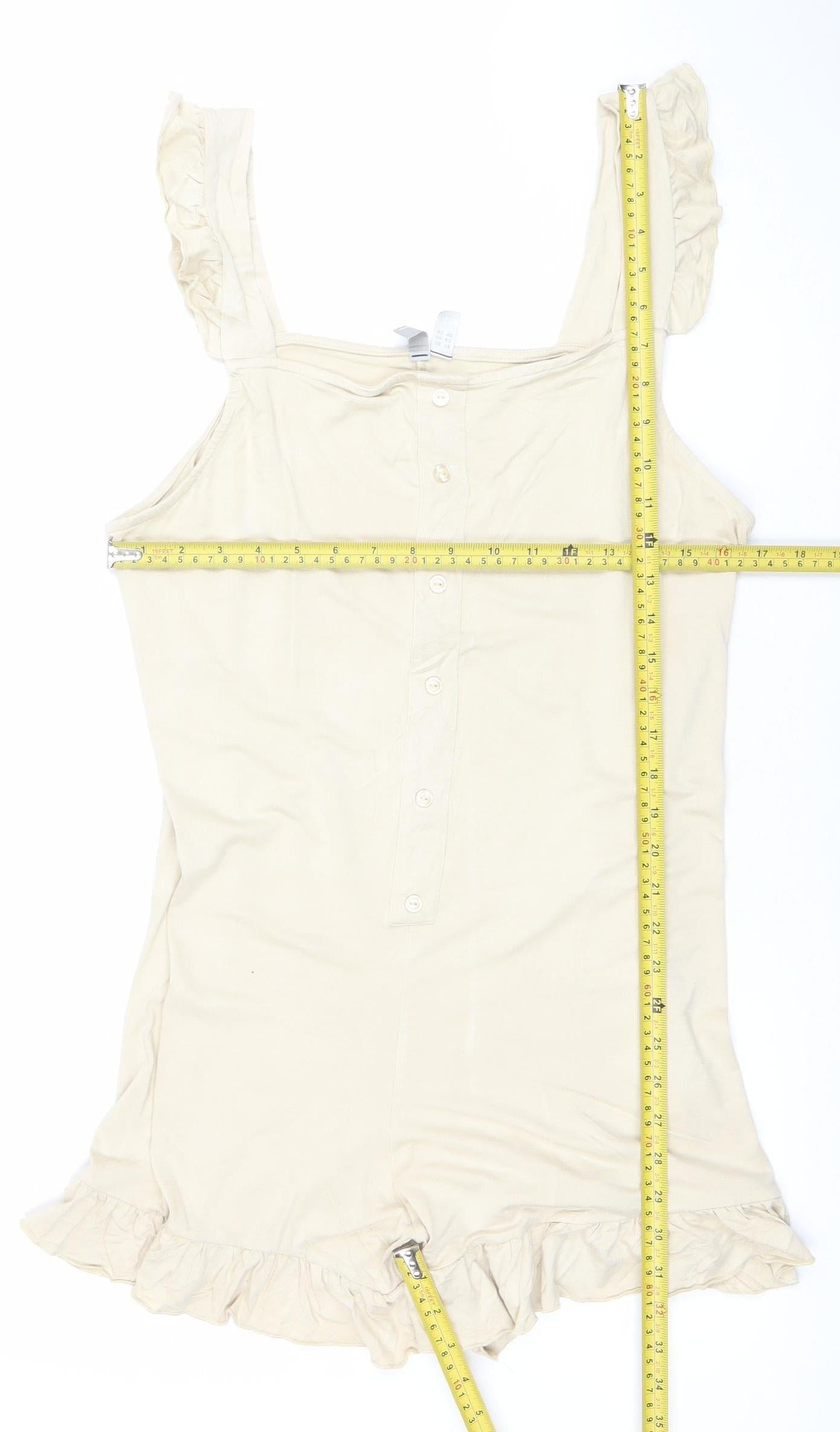 ASOS Women Beige Ruffle Strap Playsuit Size 14 Sleeveless Romper