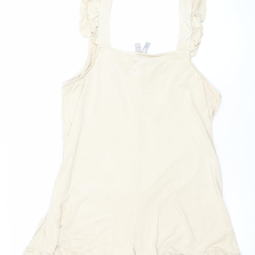 ASOS Women Beige Ruffle Strap Playsuit Size 14 Sleeveless Romper