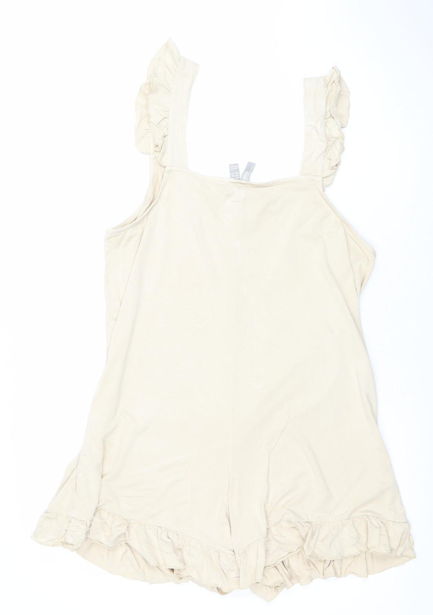 ASOS Women Beige Ruffle Strap Playsuit Size 14 Sleeveless Romper