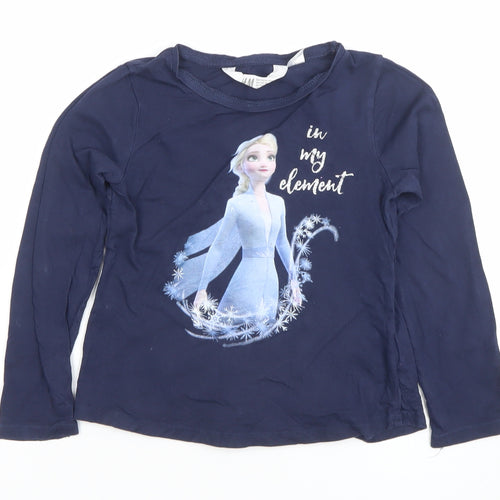 H&M Girls Navy Long Sleeve Frozen Elsa Graphic T-Shirt 4-6 Years