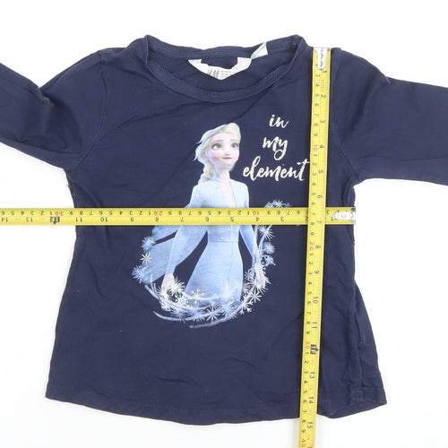 H&M Girls Navy Long Sleeve Frozen Elsa Graphic T-Shirt 4-6 Years