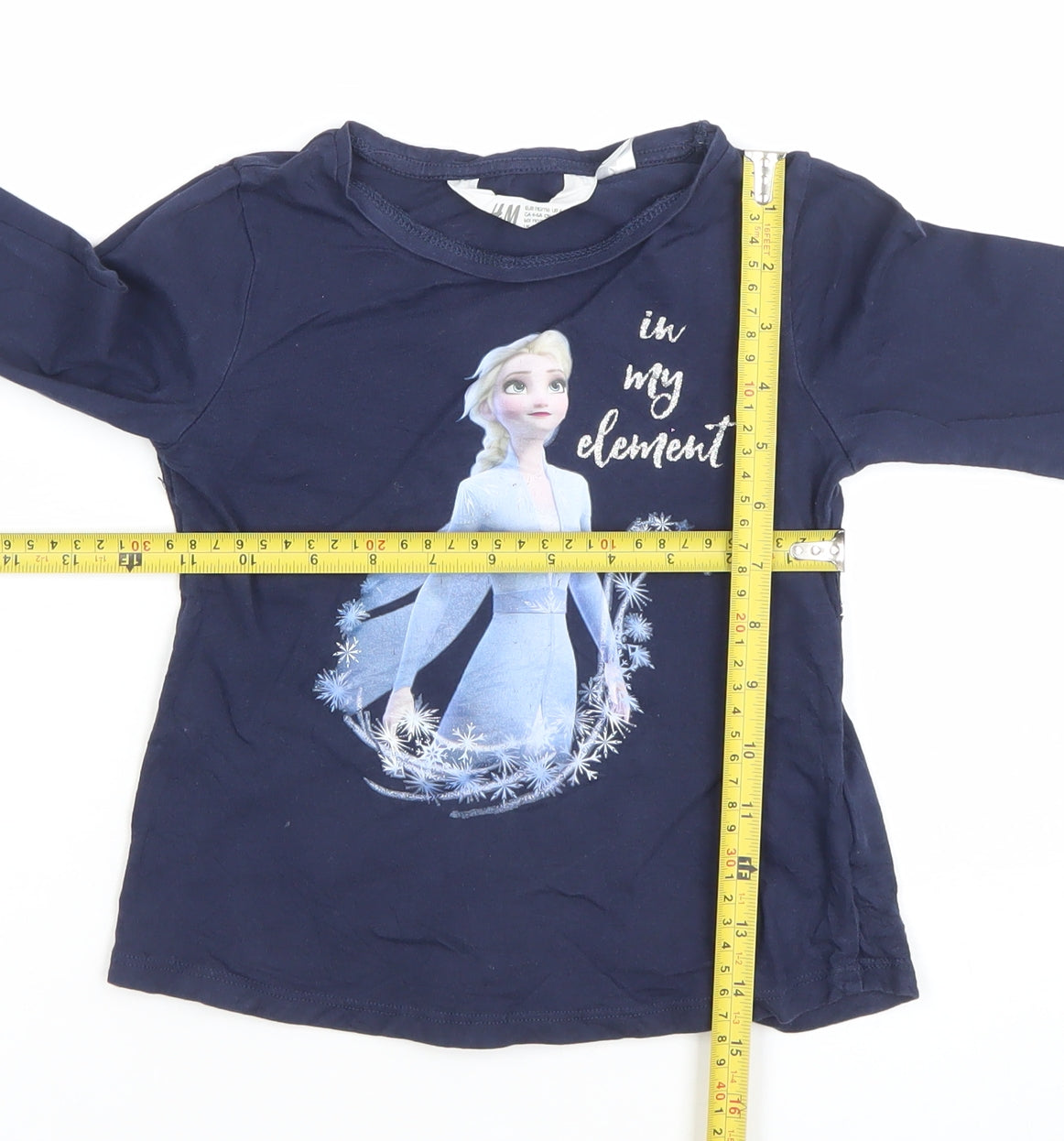 H&M Girls Navy Long Sleeve Frozen Elsa Graphic T-Shirt 4-6 Years
