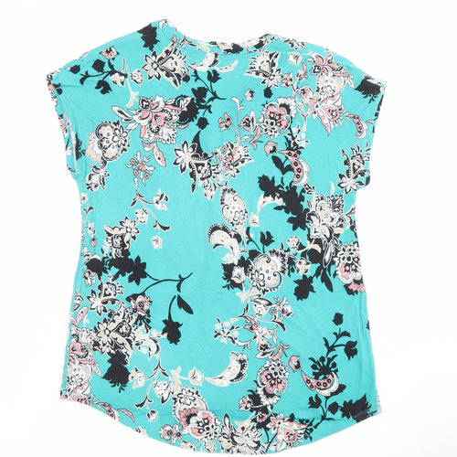 Dana Buchman Women's Blue Floral V-Neck Short Sleeve Tunic Blouse Size S