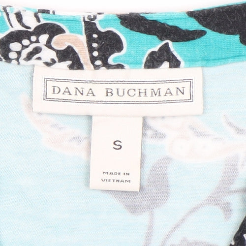 Dana Buchman Women's Blue Floral V-Neck Short Sleeve Tunic Blouse Size S
