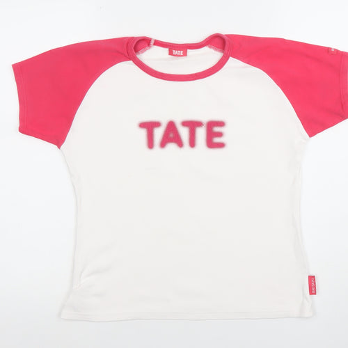 Tate Womens White Pink Ringer Raglan Short Sleeve Cotton T-Shirt M