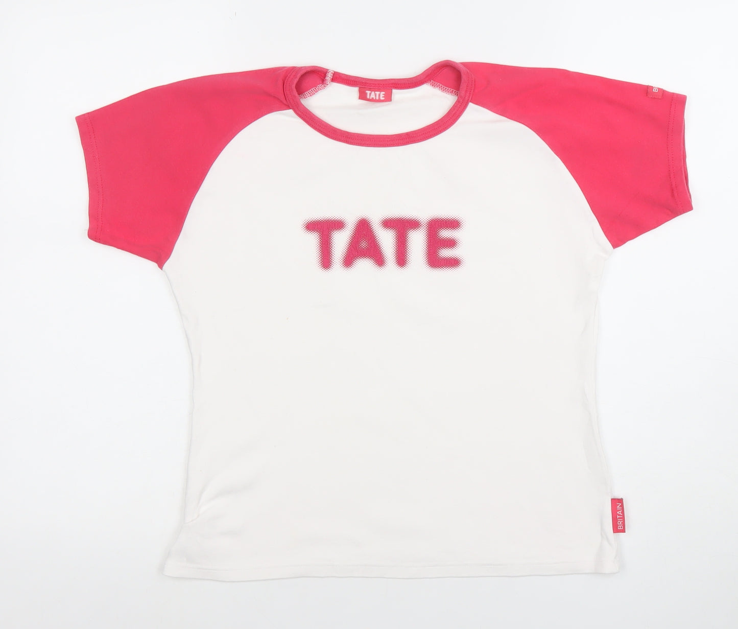 Tate Womens White Pink Ringer Raglan Short Sleeve Cotton T-Shirt M