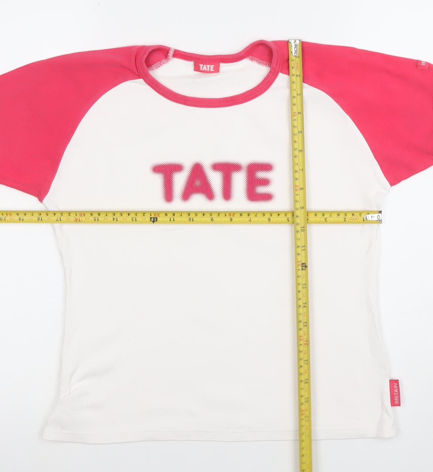 Tate Womens White Pink Ringer Raglan Short Sleeve Cotton T-Shirt M