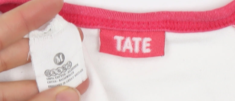 Tate Womens White Pink Ringer Raglan Short Sleeve Cotton T-Shirt M