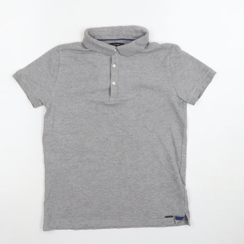 Marks and Spencer Boys Grey Polo Shirt 9-10 Years Short Sleeve Cotton Blend