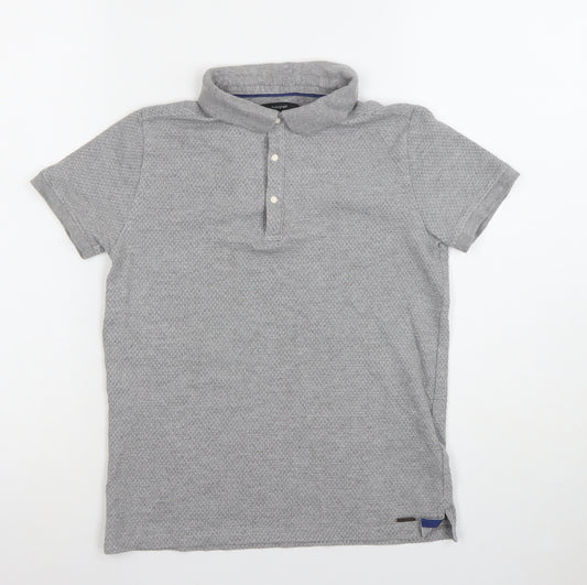 Marks and Spencer Boys Grey Polo Shirt 9-10 Years Short Sleeve Cotton Blend