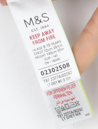 Marks and Spencer Boys Grey Polo Shirt 9-10 Years Short Sleeve Cotton Blend