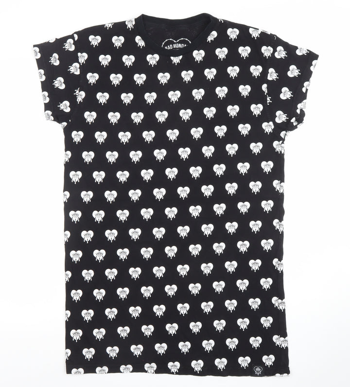 Bad Monday Womens Black Graphic T-Shirt Dress Size 10
