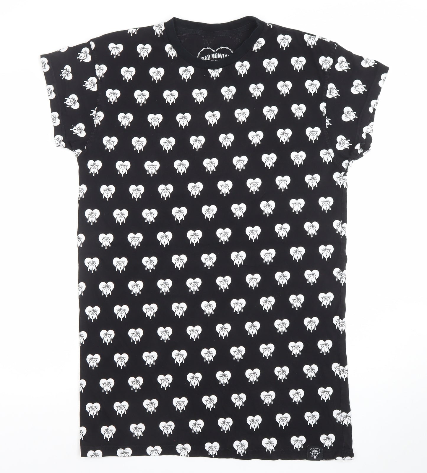 Bad Monday Womens Black Graphic T-Shirt Dress Size 10