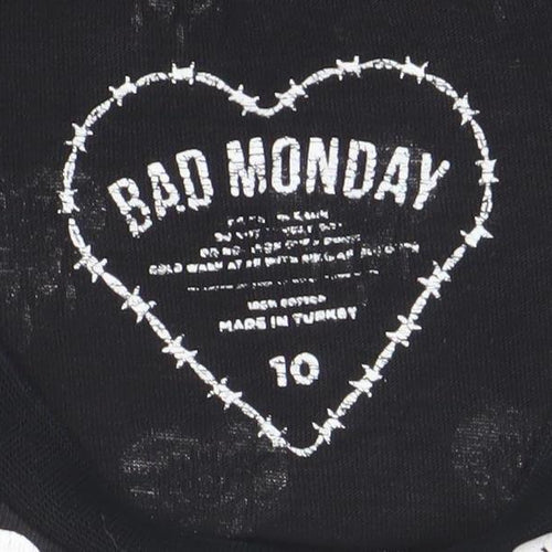 Bad Monday Womens Black Graphic T-Shirt Dress Size 10