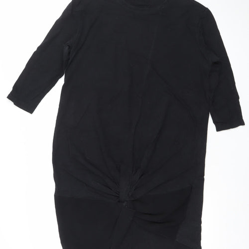 Zara Women Black Cotton Crew Neck 3/4 Sleeve Tunic Blouse M