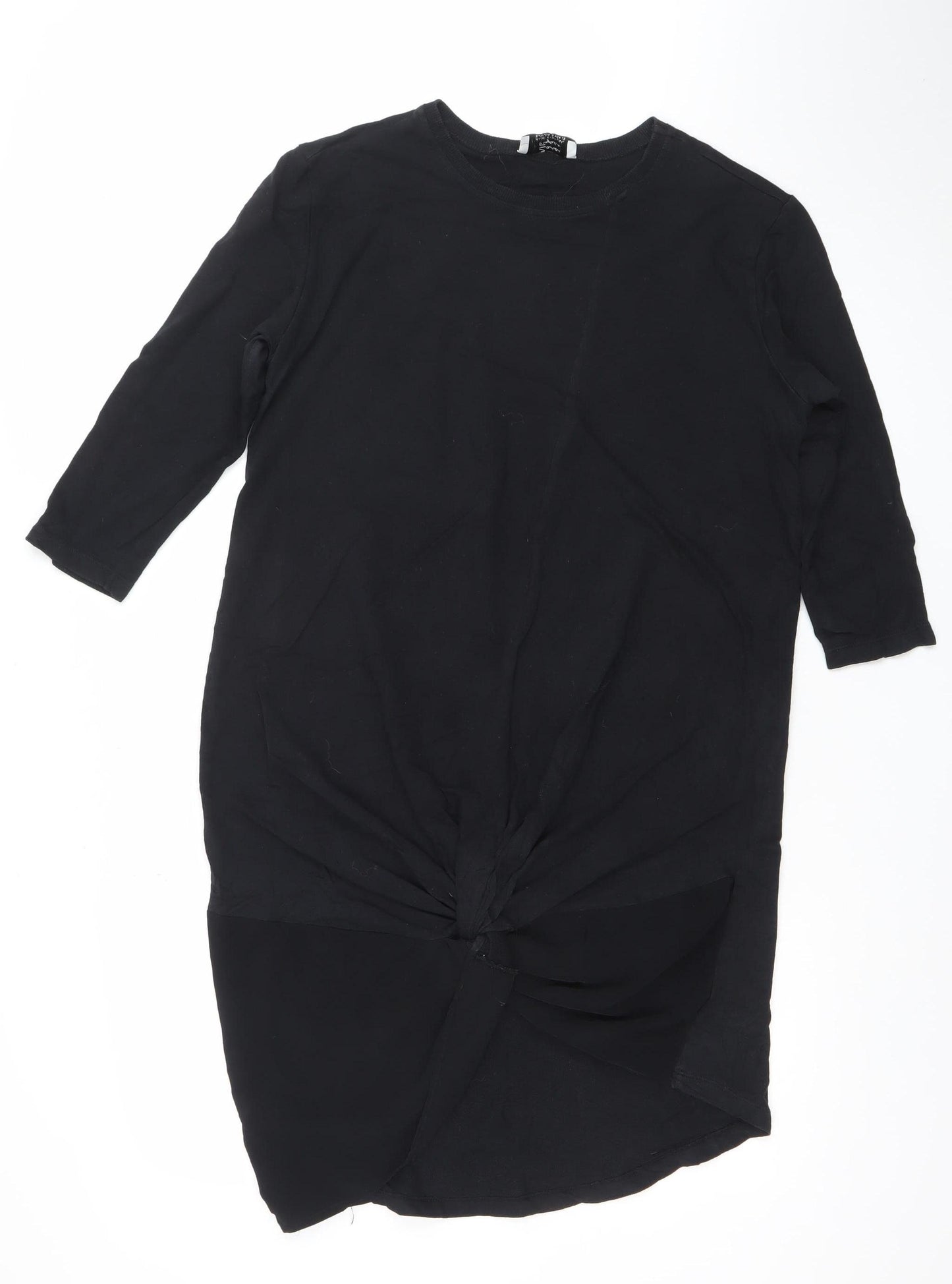 Zara Women Black Cotton Crew Neck 3/4 Sleeve Tunic Blouse M