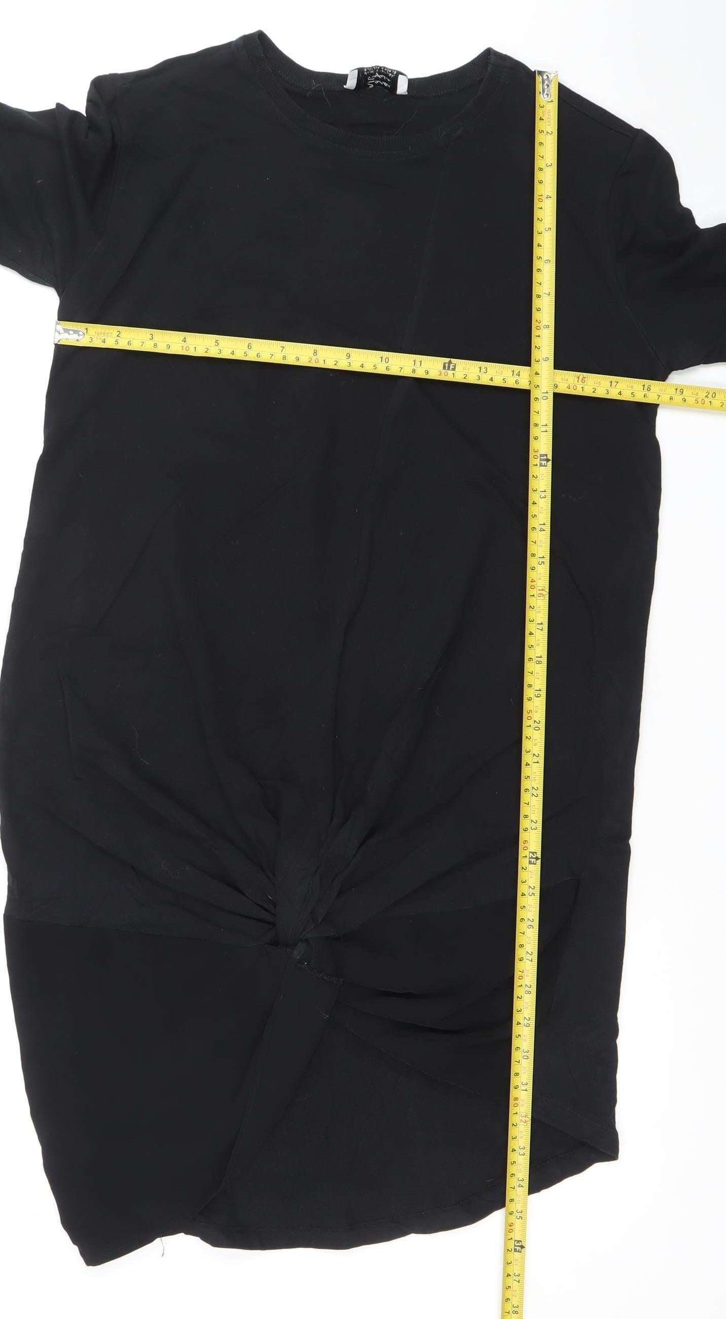 Zara Women Black Cotton Crew Neck 3/4 Sleeve Tunic Blouse M