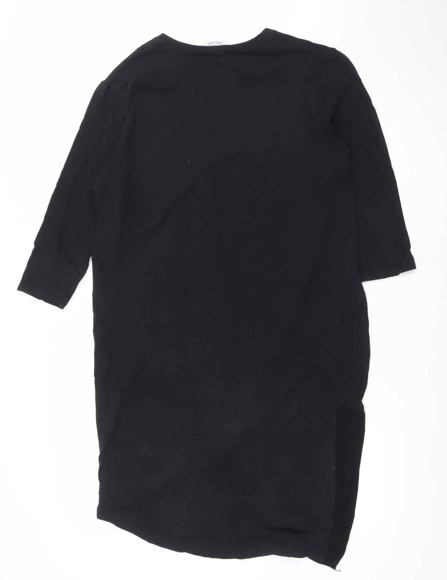Zara Women Black Cotton Crew Neck 3/4 Sleeve Tunic Blouse M