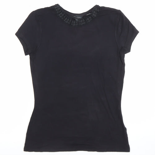 Ted Baker Women's Black Beaded Crew Neck Slim Fit T-Shirt Size S
