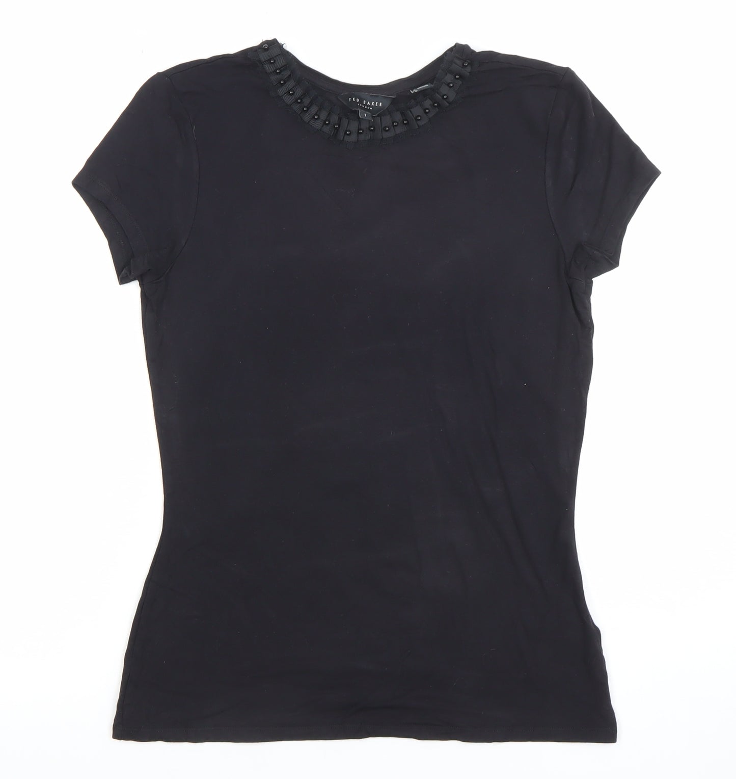Ted Baker Women's Black Beaded Crew Neck Slim Fit T-Shirt Size S