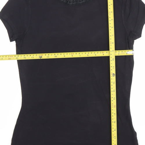 Ted Baker Women's Black Beaded Crew Neck Slim Fit T-Shirt Size S