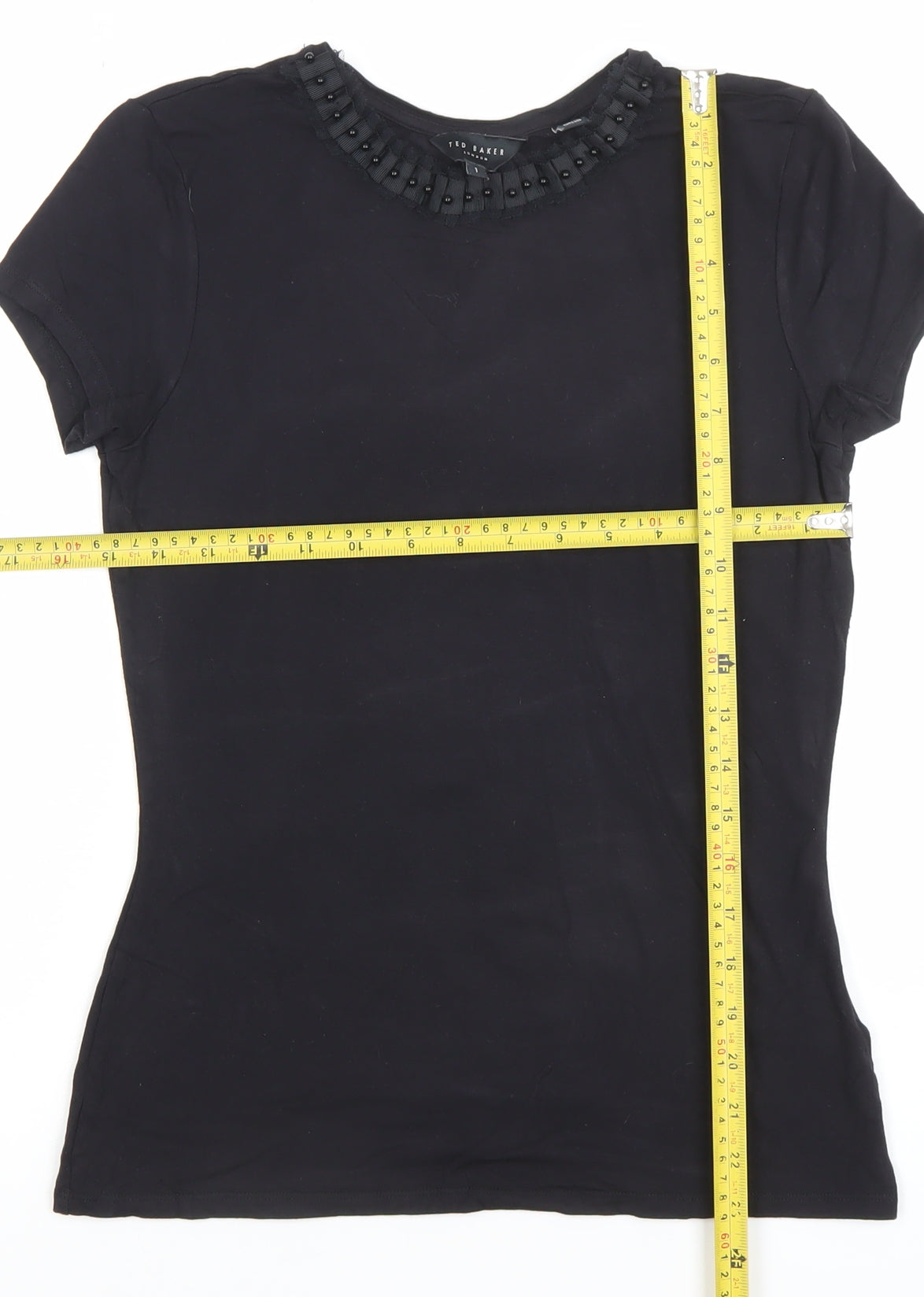 Ted Baker Women's Black Beaded Crew Neck Slim Fit T-Shirt Size S